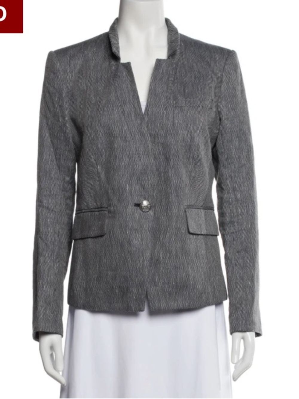 Veronica Beard Gray Textured Linen Single-Button Blazer